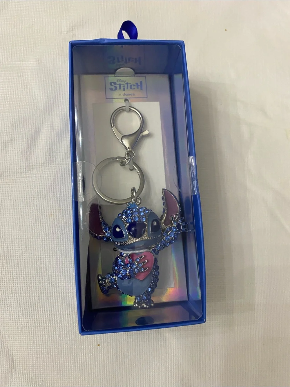 Disney Blue and Pink Stitch Crystal Keyring Charm